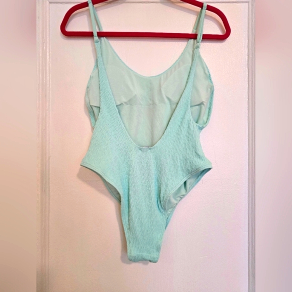 Aerie Textured Cheeky Crinkle One-Piece Swimsuit in Mint Green - Size Medium